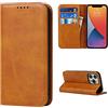 Copmob Cover iPhone 13 PRO,Flip Portafoglio Custodia in Pelle,[3 Slots][Supporto Stand][Chiusura Magnetica],Custodia Cover Libro per iPhone 13 PRO - Marrone Chiaro