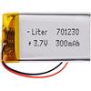 Liter energy battery Batteria 701230 LiPo 3.7V 300mAh 1.11Wh 1S 5C Liter Energy Battery per l'elettronica Ricaricabile Telefono Portatile Smartwatch Orologio GPS - Non adatto per Radiocomando 32x12x7mm (300mAh|701230)