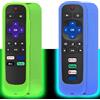 Pinowu 2pcs telecomandi Coperchio (Glow in the dark) compatibile con Roku TV Remote/Roku Express/Streaming Stick/Premiere, custodia universale in silicone con cordino (verde e blu)
