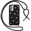 Foonary Cover con Cordino per Samsung Galaxy A23 5G 6,6, Custodia con Laccio Collana Tracolla Aesthetic Disegni Morbido Antiurto TPU Necklace Regolabile Protettiva Corda Case per Samsung A23 5G, Cuore