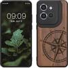 kwmobile Custodia Compatibile con Motorola Edge 60 Neo/Edge 50 Neo/ThinkPhone 25 Cover - Back Case in Legno con Bumper in Silicone TPU - Bussola Vintage Marrone Scuro