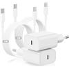 COONCXEN Confezione da 2 caricabatterie USB C, 20 W, USB-C con cavo di ricarica USB C a USB C per Apple iPhone 17 16e 15/17 16 15 Pro/17 16 15 Pro Max/Plus, caricatore rapido con cavo per iPad Pro/Air/Samsung