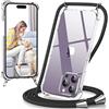 caslord Trasparente Cover con Cordino per iPhone 14 Pro | 1,6 m Regolabile | Antiurto | Anti-ingiallimento | Anti-Graffio | Nero