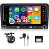 Hodozzy 【2+64G】Hodozzy Carplay Autoradio per Audi A3 8P S3 RS3 Sportback 2003-2012 con USB/USB-C,7 Pollici Stereo auto Bluetooth con Android Auto/WiFi/GPS/RDS/FM+Telecamera Retromarcia