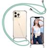 ISOI - Cover con Cordino compatibile con iPhone 13 Pro Max, Regolabile Collana Tracolla Laccio Collo, Trasparente Custodia in Silicone TPU Morbido con Paraurti Airbag Antiurto - Verde