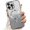 Misscase Custodia Magnetica compatibile con iPhone 16 Pro,Phone Glitter Cover compatibile con MagSafe,con Protezione dell'obiettivo Della Fotocamera,Resistente agli urti Antigraffi Argentato