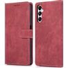 MIKULLE Cover a Libro per Samsung Galaxy A05s 4G (6.7), Custodia in Pelle PU e Silicone TPU Bumper, Flip Chiusura Magnetica Caso Portafoglio con Funzione Stand - Rosso