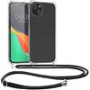 kwmobile Custodia Compatibile con iPhone 15 Cover - Back Case in Silicone TPU - Protezione Smartphone con Cordino - trasparente/nero