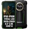Blackview BV8200 Smartphone Incassable, Lampe Torche 170 Lumens, Double Écran, Helio G100 36GB+256GB, 6,5'' 120Hz 2.4K FHD+, Caméra AI 50MP, IP68 IP69K Android 14 Téléphone Étanche, GPS NFC Vert