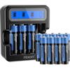 Hixon Batterie ricaricabili AA con caricatore LCD, 12 batterie al litio ricaricabili AA da 3500 mWh, uscita costante da 1,5 V, 1500 cicli, adatta per controller di gioco Blink Camera VR/Xbox