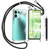 TTSWJBD Cover per Umidigi G9 5g e Vetro Temperato Custodia con Cordino Silicone Trasparente Morbida Cover Cellulare Girocollo Collana Necklace Protettiva Bumper Antiurto TPU Case, Nero