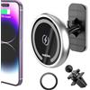 MAGJIEYX 15W Caricatore Wireless Auto, Ricarica Rapida Wireless Compatibile con iPhone 16,15,14,13,12,Pro Max,Mini, per Bocchetta Aria/Cruscotto Supporto Telefono Auto Argento