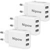 Nipow 3Pack Caricatore USB Multiplo, 3Porte Presa USB Multipla Spina USBA Alimentatore 15W, Multipresa Caricabatterie Spinotto Carica Rapido Caricatore per Samsung S25 S24 S23, iPhone Air 17 16 15 14 13 12