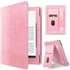 MMK Custodia Kindle 6 Pollici(11th Generazione 2024/2022), Auto Sleep/Wake, Premium in Pelle PU Protettiva Verticale Supporto Cover, con Slot per Schede e Cinturino, Rosa