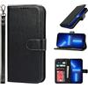 Cavor Cover Compatibile con iPhone 13 PRO Max con Cordino,Flip Portafoglio Custodia in Pelle,[4 Slots][Magnetica],Custodia Cover con Laccio Compatibile con iPhone 13 PRO Max - Nero