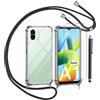 TTSWJBD Cover per Samsung Galaxy A14 5G e Vetro Temperato Custodia con Cordino Silicone Trasparente Morbida Cover Cellulare Girocollo Collana Necklace Protettiva Bumper Antiurto TPU Case, Nero
