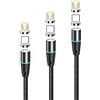 N. NETDOT 12th Generazione Cavo Magnetico,[3 Pack Black,1m/1.5m/2m] Ricarica Rapida e Trasferimento Dati per Smartphone Micro-USB/USB-C Vieni con 2 Connettori Ogni Cavo