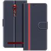 COODIO Custodia in Pelle per ASUS Zenfone 2 ZE551ML, Cover a Libro Magnetica Portafoglio per ASUS Zenfone 2 ZE551ML, Blu Scuro/Rosso