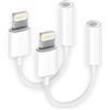 Dairle 【Apple MFi Certificato】 2 Pack Adattatore Cuffie iPhone Lightning a 3,5 mm,Adattatore Jack per Cuffie AUX Audio Auricolari Compatibile con iPhone 13 Pro/13/12/11/XS Max/XS/XR/X/8/8 Plus/7/7 Plus