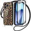 Saqmkil 360 Gradi Full Body Cover per iPhone 17 Pro 6,3 con Cordino, Aesthetic Disegni Motivo Trasparente Custodia, PC Bumper Protettiva Case con Laccio Tracolla per iPhone 17 Pro, leopardata 01
