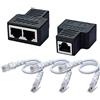 COVVY Adattatore splitter di rete RJ45 da 1 femmina a 2 prese femmina, Cat 5/Cat 6 Lan Ethernet, cavo adattatore splitter a doppia presa (2 pezzi + 3 cavi)