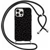 Foonary Cover con Cordino per Apple iPhone 16 Pro 6,3, Custodia con Laccio Collana Tracolla Aesthetic Disegni Morbido Silicone Necklace Regolabile Protettiva Corda Case per iPhone 16 Pro, Leopardata