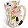Yoedge Cover con Cordino Orologi per iPhone 14 6,1, Morbido Silicone Custodia con Aesthetic Fiori Flower Disegni,Antiurto Protettiva Bumper Case con Tracolla Collana per catena iPhone14,Beige