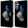 CLM-Tech Custodia compatibile con Samsung Galaxy A56 / A36 5G, Sintetica Pelle Cover, Portafoglio con Funzione Supporto e Slots, Case Due Piume blu e bianco