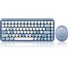 Perixx PERIDUO-713 Kit Mouse e Tastiera senza fili da 2.4 GHz, tasti arrotondati dallo stile retro, layout USA inglese, blu pastello