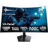 Minifire Monitor Curvo 24 Zoll 100Hz Type-C 2.5W Schermo PC con altoparlante - Pannello VA 1500R FHD (1920 x 1080p), MPRT 1ms, sRGB100%, meno luce blu, HDMI 1.4, supporto VESA 75 * 75 - Nero（MF24C1）