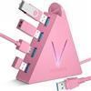 JoyReken FlyingVHUB - Hub USB 3.0 a 4 porte, verticale, con cavo esteso da 0,6 m, per Mac, PC, Xbox One, PS4, PS5, iMac, Surface Pro, XPS, laptop, desktop, unità flash, hard disk mobile (rosa)