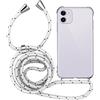 MyGadget Cover per iPhone 11 - Custodia con Corda - Case con Cordino Trasparente Antiurto con Laccio | Tracolla - Practical Stylish - Bianco Camouflage