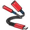 AIYEEN Adattatore per cuffie e caricabatterie 2 in 1 da USB C a 3,5 mm, porta di ricarica rapida USB C PD 3.0 a jack audio ausiliario e ricarica rapida da 60 W compatibile con Google, Samsung (rosso)