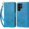 KENHONER Custodia per Samsung Galaxy S25 Ultra Cover, Blu Farfalla | Portafoglio in Pelle PU Retro, Antiurto Flip, Slot per Schede, Funzione Stand, Chiusura Magnetica