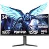KOORUI Monitor da gioco curvo(R1000) da 34 pollici | Pannello VA WQHD 3440×1440, 180 Hz + 1 MS MPRT, HDR400 + 99% sRGB, supporta la regolazione dell'altezza di 110 mm, nero