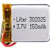 Liter energy battery Batteria 302025 LiPo 3.7V 150mAh 0.555Wh 1S 5C Liter Energy Battery per l'elettronica Ricaricabile Telefono Portatile Smartwatch Orologio GPS - Non adatto per Radiocomando 27x20x4mm (150mAh|302025)