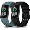 KeeFos Cinturini Compatibile con Fitbit Charge 6/Fitbit Charge 5, Bracciale in Silicone, Sport Cinturino - Nero + Blu