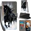PHINIENLAND Cover per Motorola Moto G05 / E15 custodia portafoglio Cavallo nero | 3 scomparti carte, 1 tasca banconote, Chiusura magnetica, Supporto, Pelle PU flip cover per Moto G05 / E15