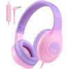 Rockpapa C24 Cuffie on-ear cablate con microfono, cuffie pieghevoli leggere con jack da 3,5 mm anti-groviglio, bassi stereo per laptop, telefono, tablet (viola rosa)