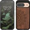 kwmobile Custodia Compatibile con Google Pixel 9 / Pixel 9 PRO Cover - Back Case in Legno con Bumper in Silicone TPU - Sole Marrone Scuro