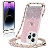 Wirvyuer Cover Compatible con iPhone 14 Pro Max Custodia con Cordino Regolabile Glitter Trasparente Cover con Collana Morbido Silicone Antiurto Protettiva Case per iPhone 14 Pro Max Rosa