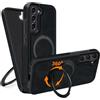 COODIO Cover in Pelle con Supporto Girevole di 360° per Samsung Galaxy S21 Fe 6,4 Pollici, Custodia Magnetica Compatibile con MagSafe/Caricatore Wireless, Cover Sottile e Creativa, Nero
