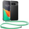 kwmobile Custodia Compatibile con Google Pixel 9 / Pixel 9 Pro Cover - Back Case in Silicone TPU - Protezione Smartphone con Cordino - menta/trasparente