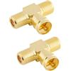 POPPSTAR 2x Adattatore con forma a T per SAT TV coassiale (2x spine F su 1x presa F), Adattatore F separatore antenne per cavi coassiali - cavi antenna, contatti in oro