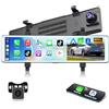 Podofo Specchio Telecamera per Auto per Retromarcia con Wireless Carplay Android Auto 11,26 IPS Touchscreen Mirror Dashcam Doppio Retrovisore Dash Cam per Auto, 2 Schermi Divisi, Bluetooth