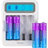 Pallus Batteria Ricaricabile Al Litio AA Da 1,5V, 1600 Cicli Con Elevata Capacità Da 3500mWh, Potenza Costante Da 1,5V, 4 Confezioni Di Batterie AA Al Litio Con Caricabatterie LCD Bianco