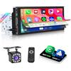Hikity Autoradio 1 Din Wired Carplay Android Auto 6,9 Pollici Touchscreen Radio Bluetooth Auto Stereo con Mirror Link FM Radio USB/EQ/Controllo del Volante/Telecamera Posteriore