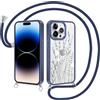 Saqmkil Cover con Cordino per iPhone 13 Pro 6,1, Aesthetic Disegni Fiori Custodia con con Corda Collana Tracolla Laccio Collo, Trasparente Silicone TPU + PC Antiurto Protettiva Case, Blu
