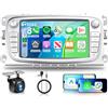 Hodozzy 6G+128G 8-Core Autoradio per Ford Focus II mk2 Mondeo S-Max C-Max Galaxy Android Autoradio Bluetooth GPS, 2 Din 7 Pollici Touchscreen Radio con CarPlay Wireless Android Auto, WiFi DSP FM RDS