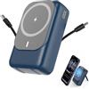 YONHUIZI Power Bank magnetico wireless 26800 mAh, Power Bank per Magsafe con cavi integrati, 5 uscite PD 22,5 W, ricarica rapida, compatibile con iPhone 17/16/15/14/13/12 Plus/Mini/Pro/Pro Max - Blu